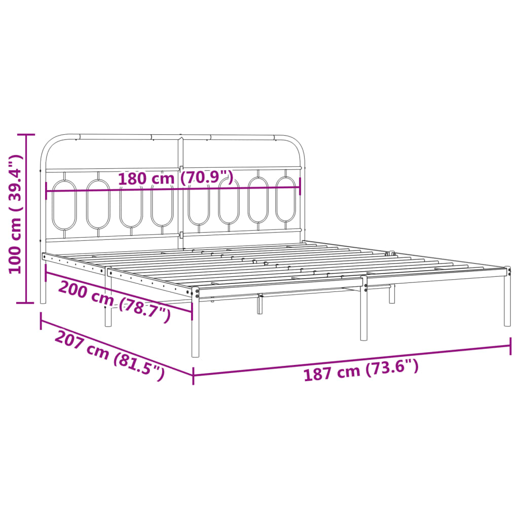 8721102645914_g_en_hd_6 vidaXL Metal Bed Frame without Mattress with Headboard Black 183x203 cm King - Image 8