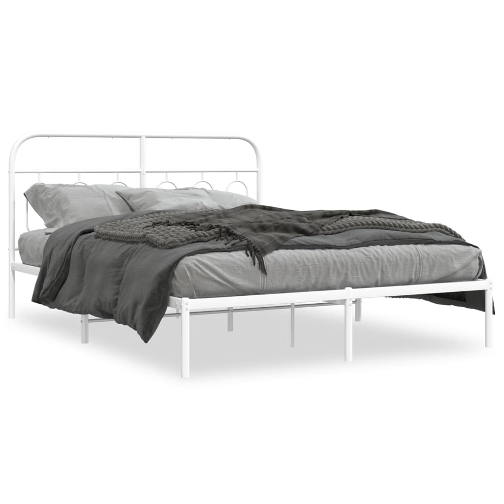 8721102646386_a_en_hd_1 vidaXL Metal Bed Frame without Mattress with Headboard White 150x200 cm - Image 2