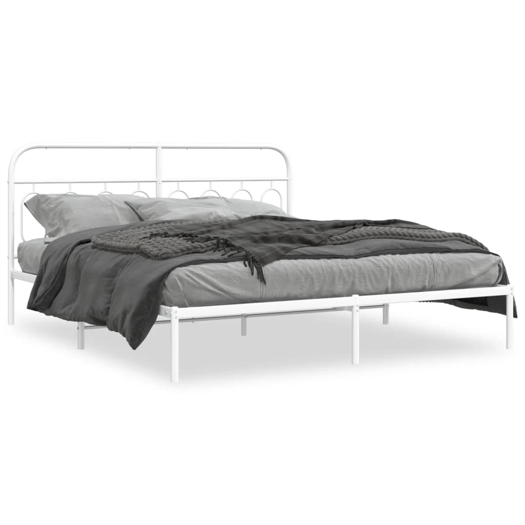8721102646409_a_en_hd_1 vidaXL Metal Bed Frame without Mattress with Headboard White 183x203 cm King - Image 2