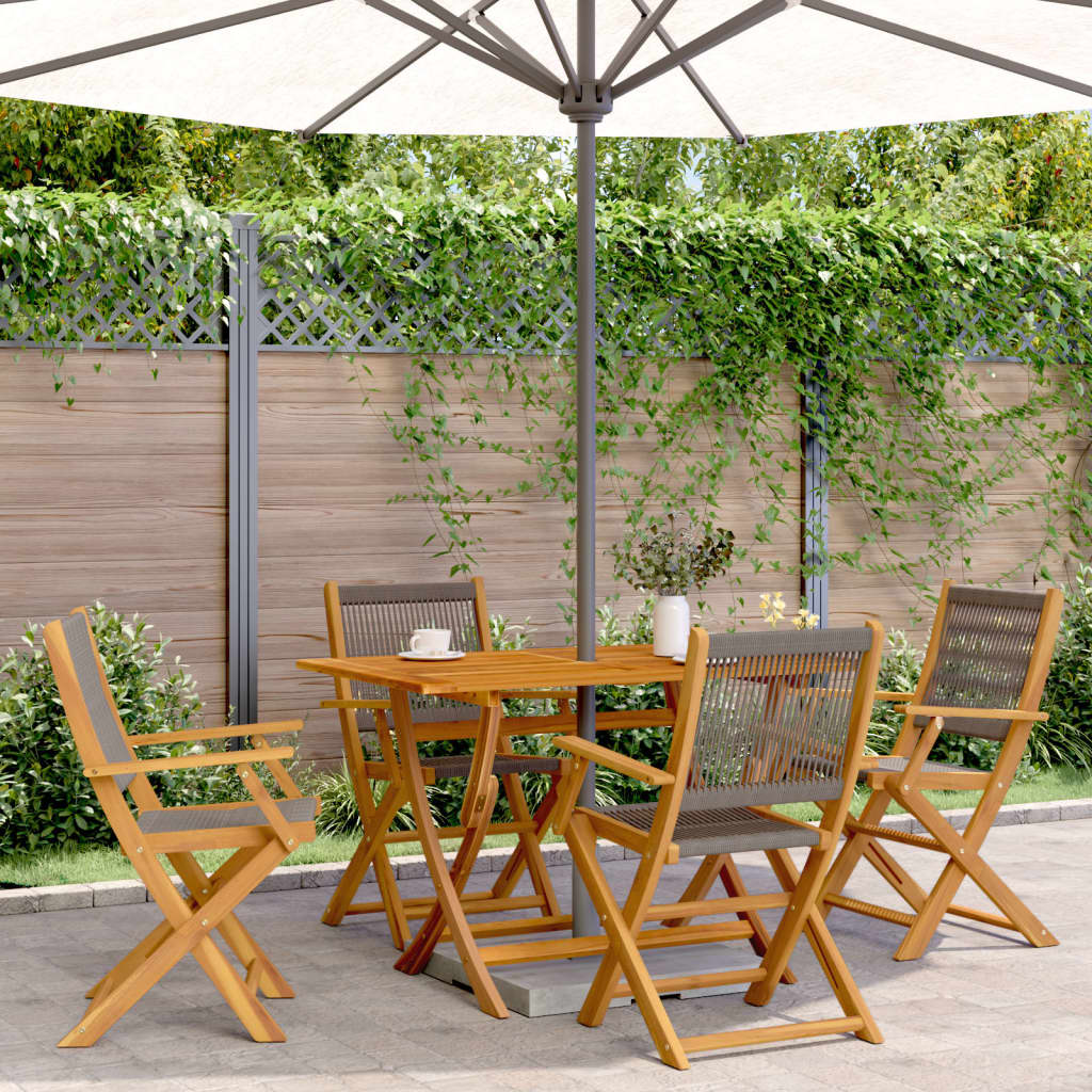 vidaXL 5 Piece Garden Dining Set Grey Polypropylene and Solid Wood