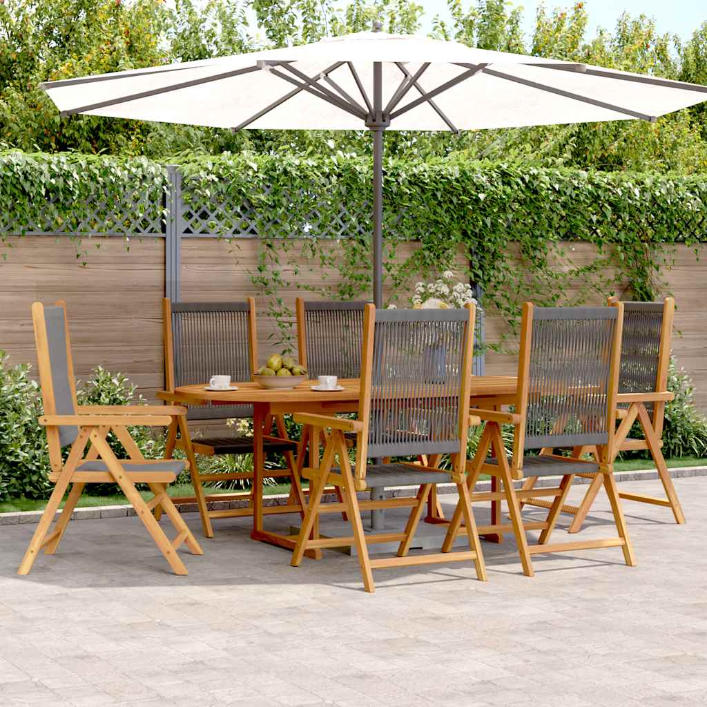vidaXL 7 Piece Garden Dining Set Grey Polypropylene and Solid Wood