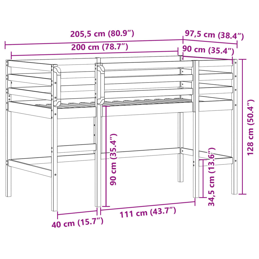 8721102673597_g_en_hd_8 vidaXL Kids' Loft Bed without Mattress 92x187 cm Single Solid Wood Pine - Image 10