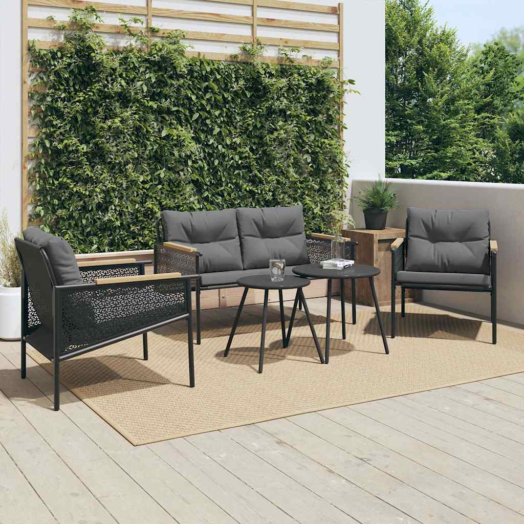 vidaXL 5 Piece Balcony Furniture Set with Cushions Black Steel