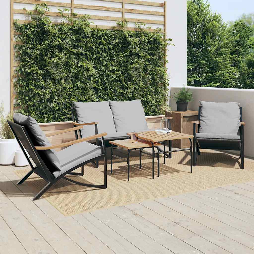 vidaXL 5 Piece Balcony Furniture Set with Cushions Black Steel