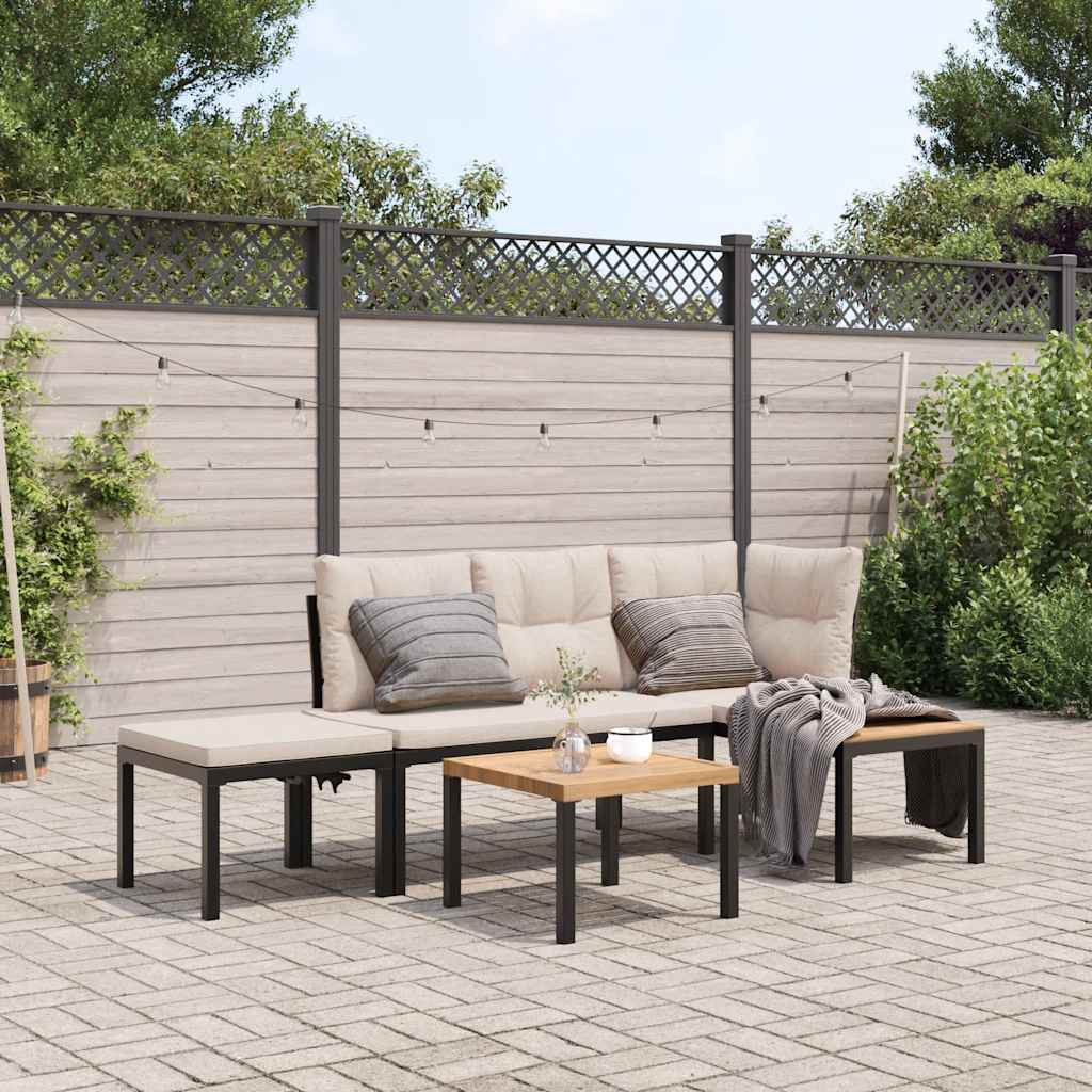 vidaXL Garden Bench Set with Cushions 4 pcs Black Powder-coated Steel