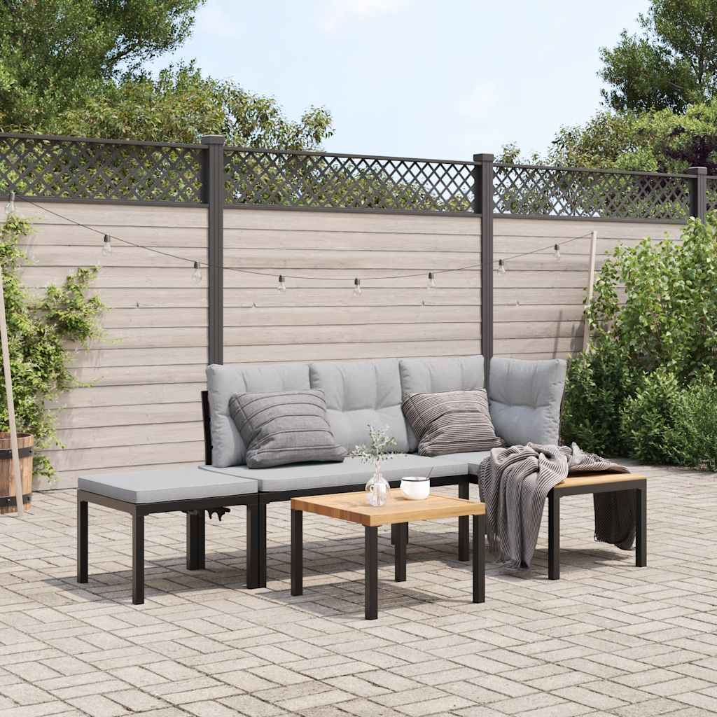 vidaXL Garden Bench Set with Cushions 3 pcs Black Powder-coated Steel