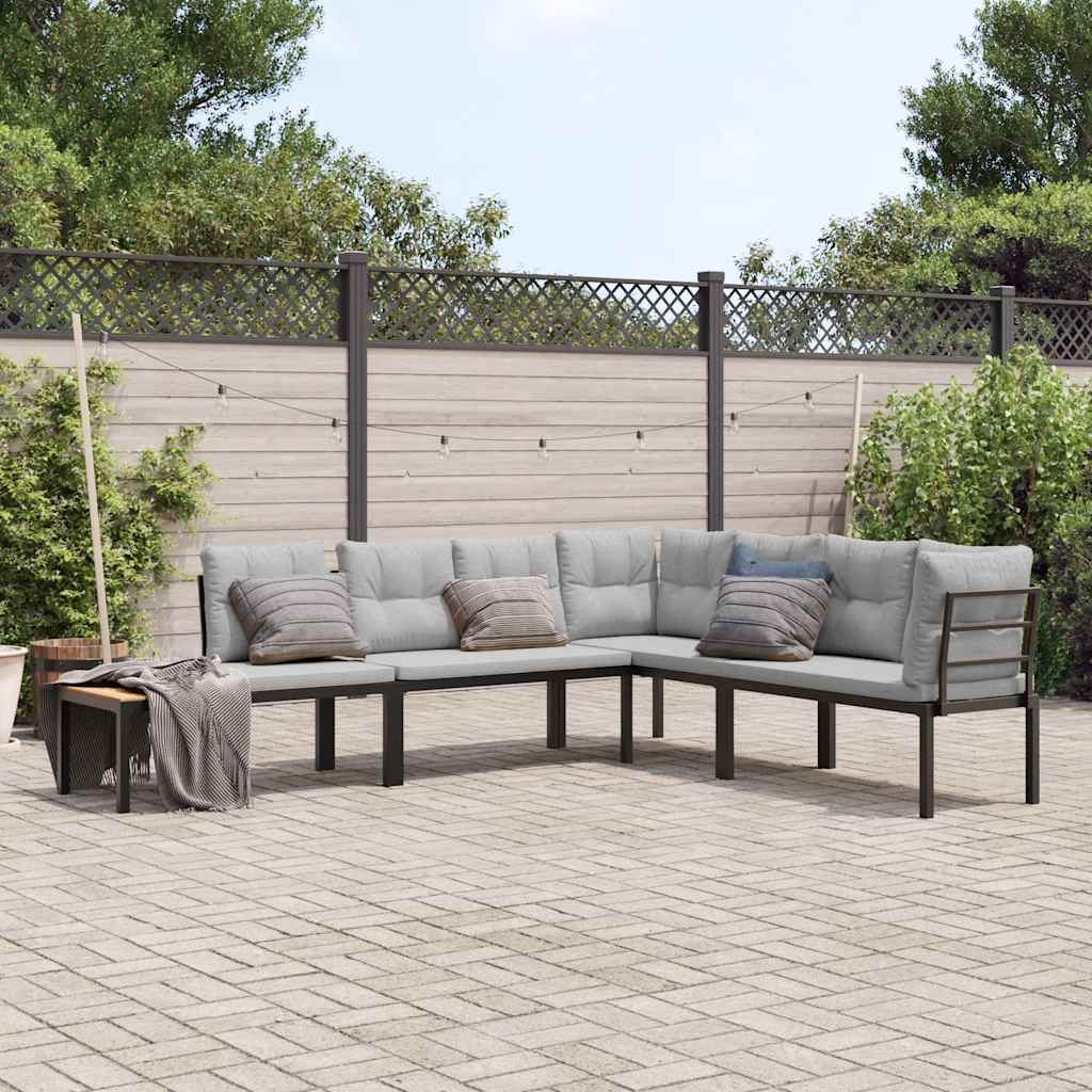 vidaXL Garden Bench Set with Cushions 4 pcs Black Powder-coated Steel