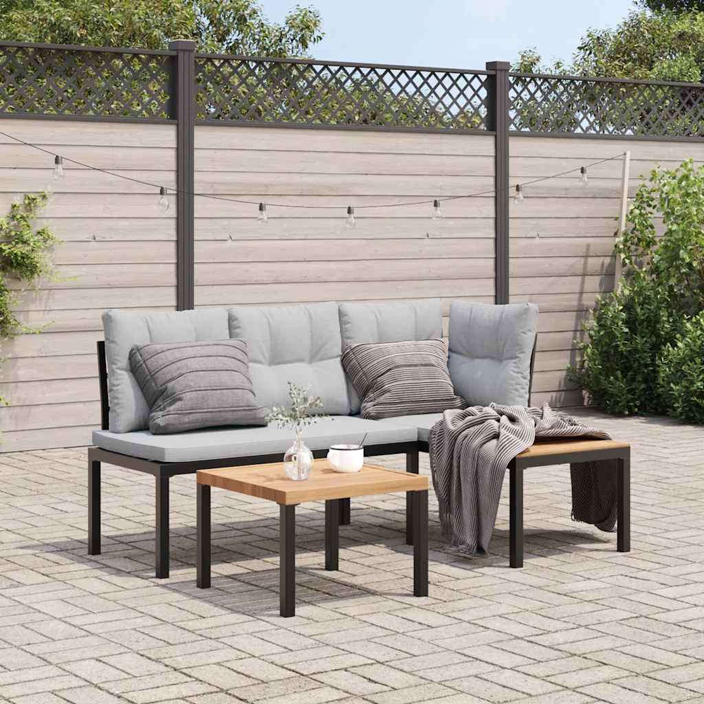 vidaXL Garden Bench Set with Cushions 3 pcs Black Powder-coated Steel