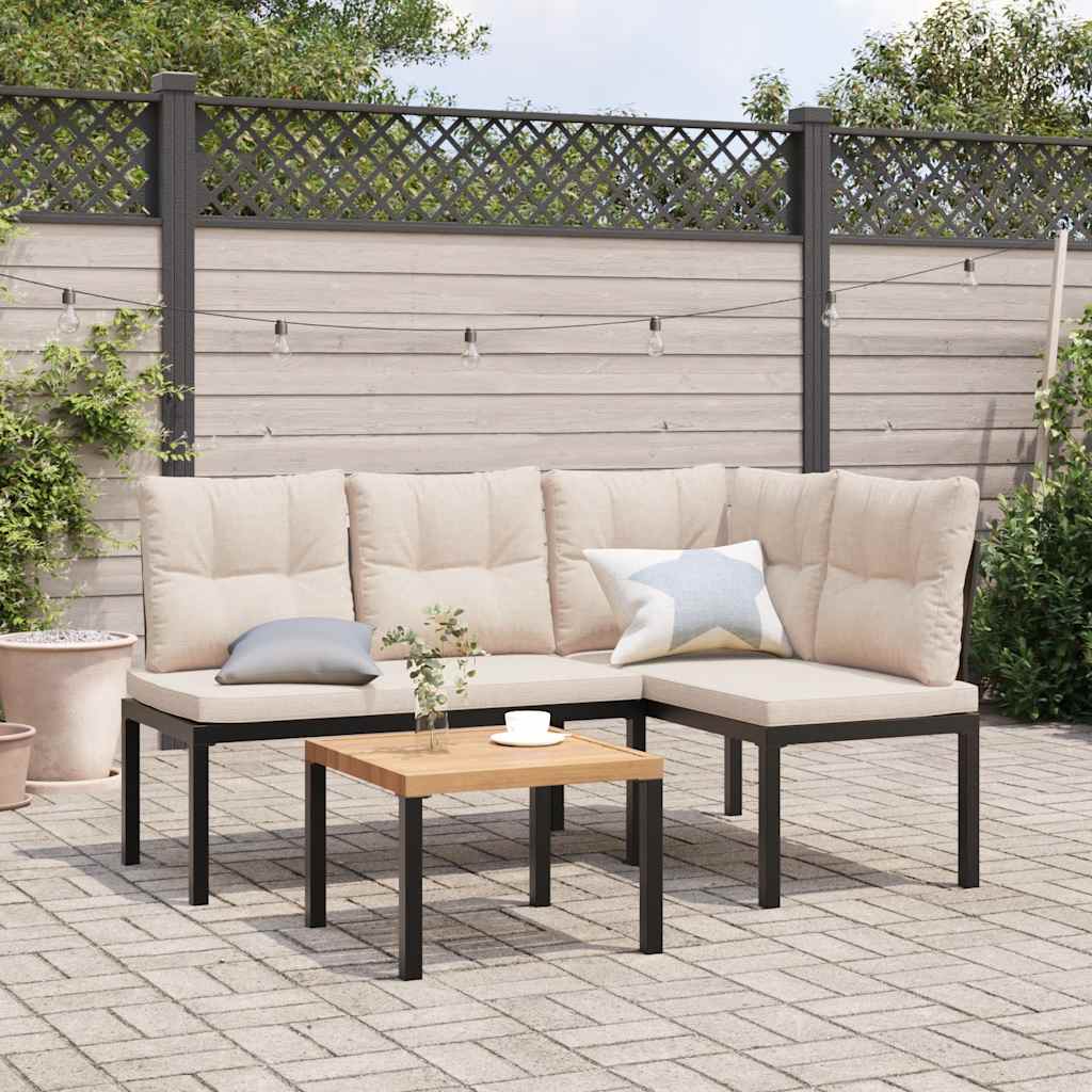 vidaXL Garden Bench Set with Cushions 3 pcs Black Powder-coated Steel