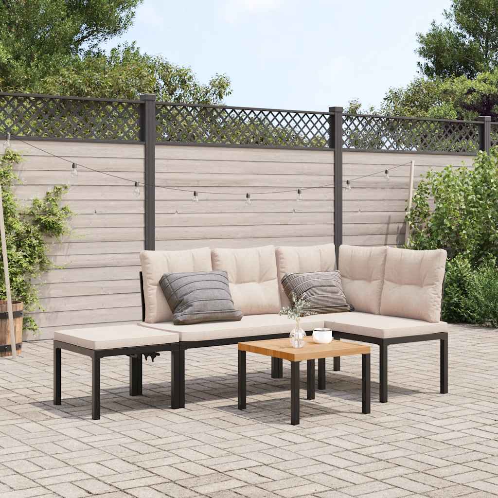 vidaXL Garden Bench Set with Cushions 4 pcs Black Powder-coated Steel