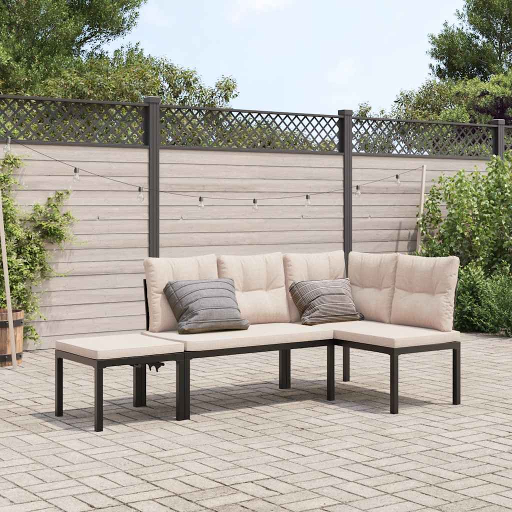 vidaXL Garden Bench Set with Cushions 3 pcs Black Powder-coated Steel