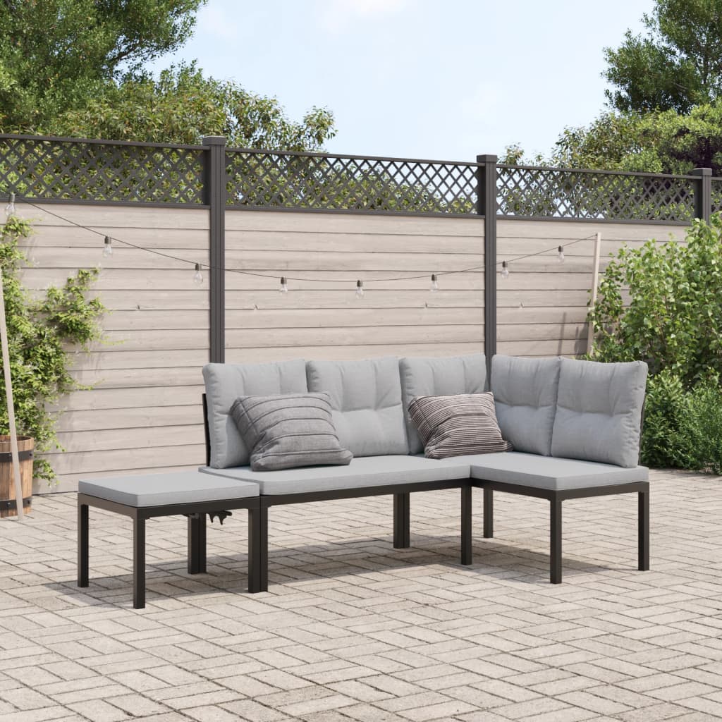 vidaXL Garden Bench Set with Cushions 3 pcs Black Powder-coated Steel