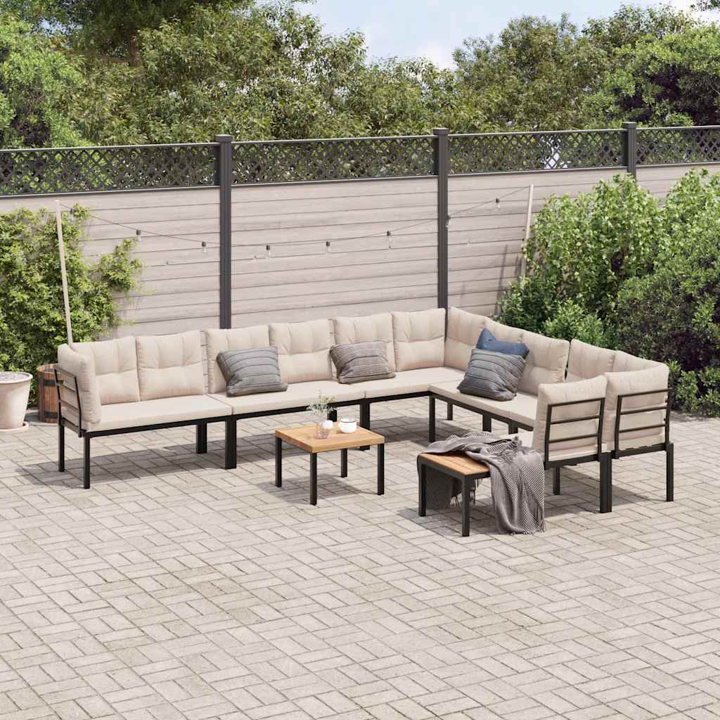 vidaXL 7 Piece Garden Sofa Set with Cushions Black Powder-coated Steel