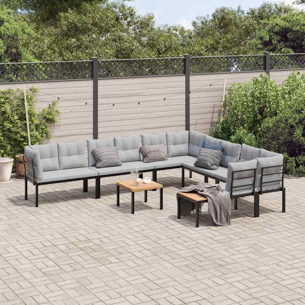 vidaXL 7 Piece Garden Sofa Set with Cushions Black Powder-coated Steel