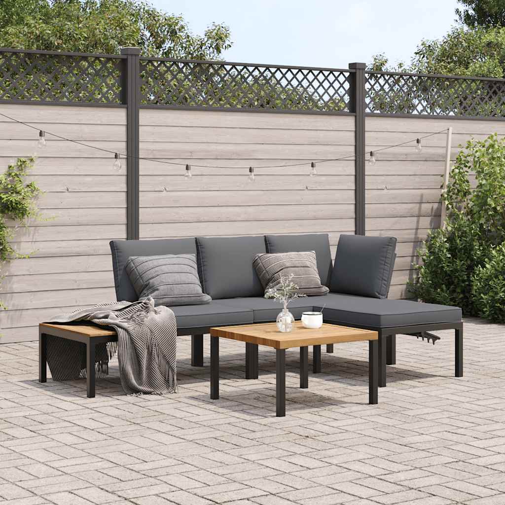 vidaXL 4 Piece Garden Sofa Set with Cushions Black Aluminium