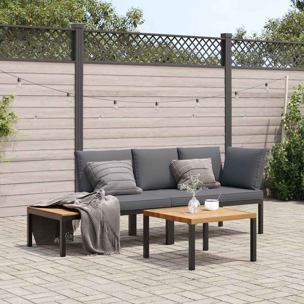 vidaXL 3 Piece Garden Sofa Set with Cushions Black Aluminium