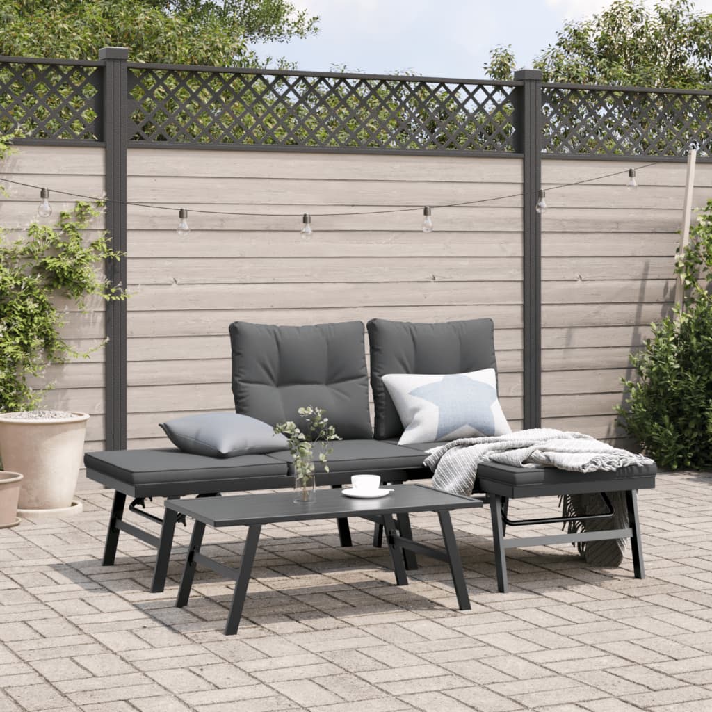 8721102686924_m_en_hd_1 vidaXL 3 Piece Garden Bench Set with Cushions Black Powder-coated Steel - Image 1
