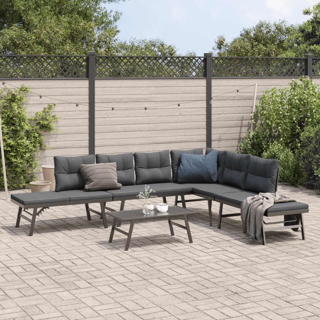 8721102687020_m_en_hd_1 vidaXL 5 Piece Garden Bench Set with Cushions Black Powder-coated Steel - Image 1