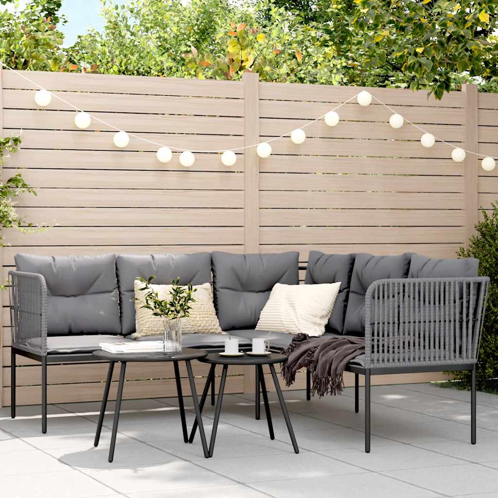 vidaXL Garden Sofa Set with Cushions Black Steel and Textilene