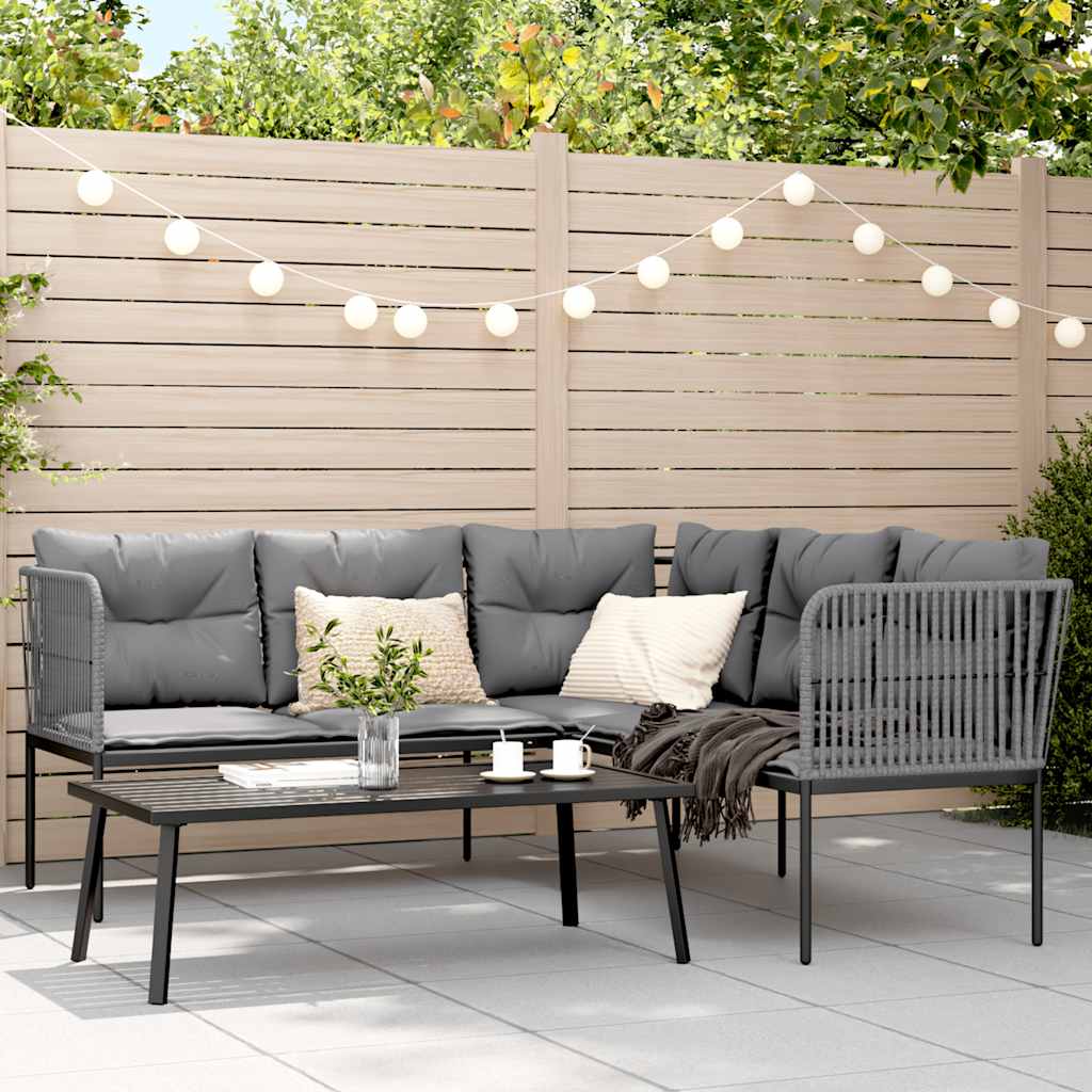 vidaXL Garden Sofa Set with Cushions Black Steel and Textilene