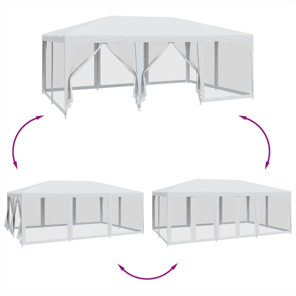 8721102806926_g_en_hd_4 vidaXL Party Tent with 10 Mesh Sidewalls White 6x4 m HDPE - Image 6