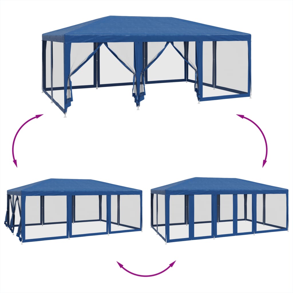 8721102806933_g_en_hd_4 vidaXL Party Tent with 10 Mesh Sidewalls Blue 6x4 m HDPE - Image 6