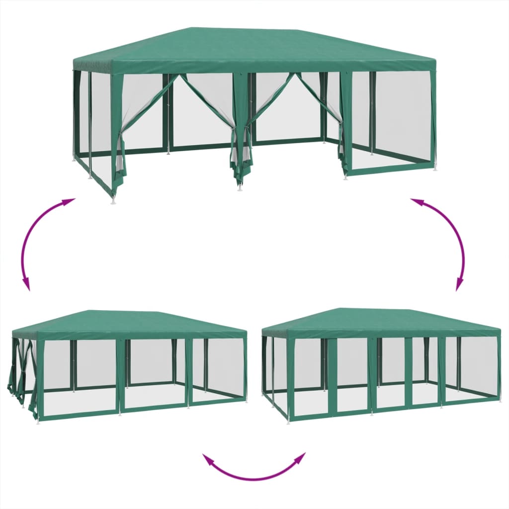 8721102806940_g_en_hd_4 vidaXL Party Tent with 10 Mesh Sidewalls Green 6x4 m HDPE - Image 6