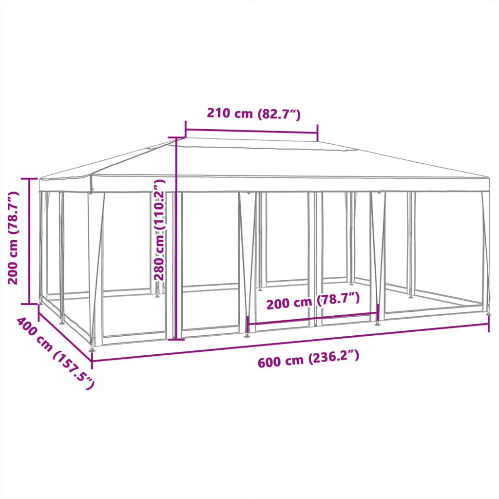 8721102806940_g_en_hd_6 vidaXL Party Tent with 10 Mesh Sidewalls Green 6x4 m HDPE - Image 8