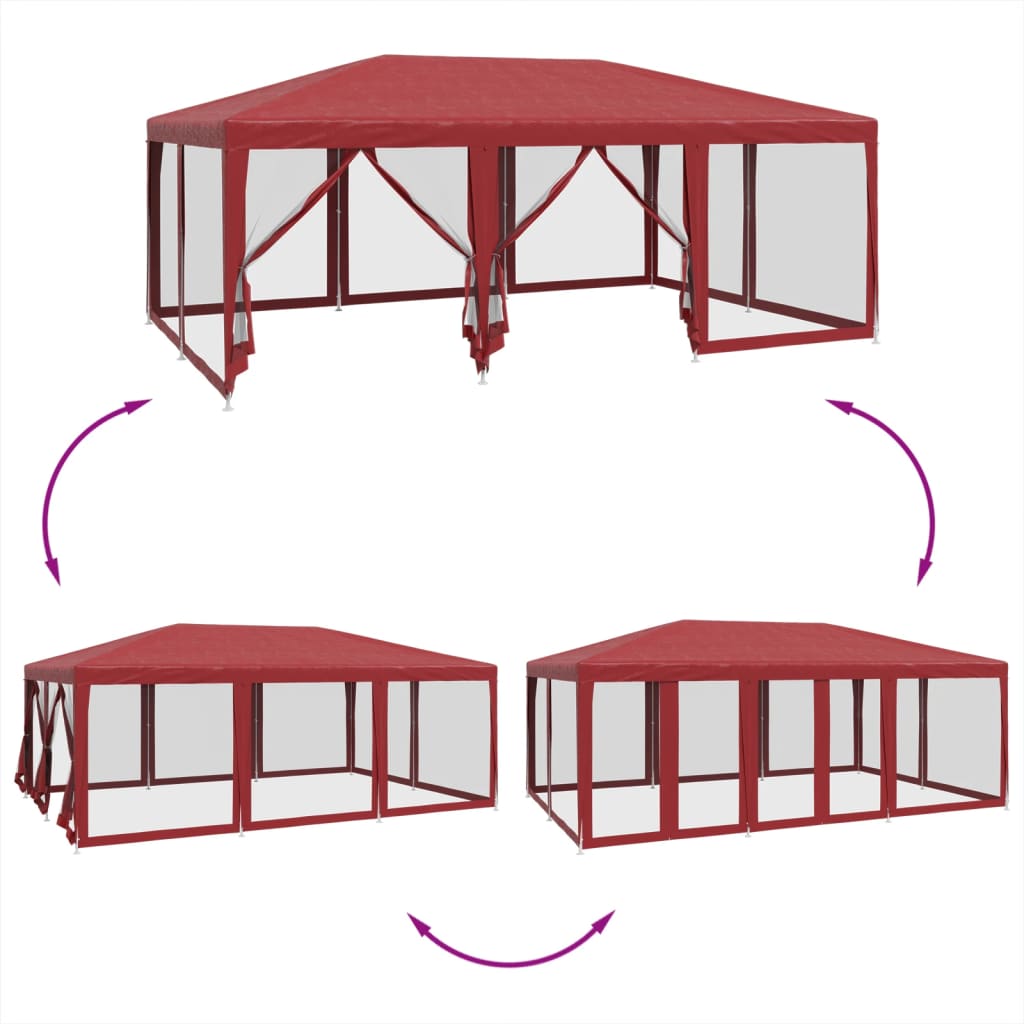8721102806964_g_en_hd_4 vidaXL Party Tent with 10 Mesh Sidewalls Red 6x4 m HDPE - Image 6