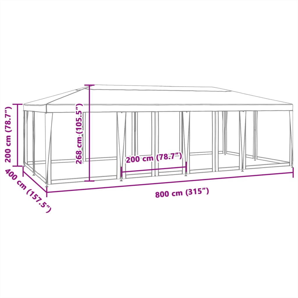 8721102806971_g_en_hd_6 vidaXL Party Tent with 12 Mesh Sidewalls White 8x4 m HDPE - Image 8