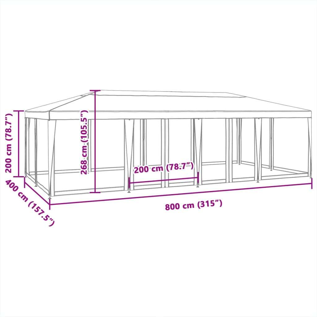 8721102807015_g_en_hd_6 vidaXL Party Tent with 12 Mesh Sidewalls Red 8x4 m HDPE - Image 8