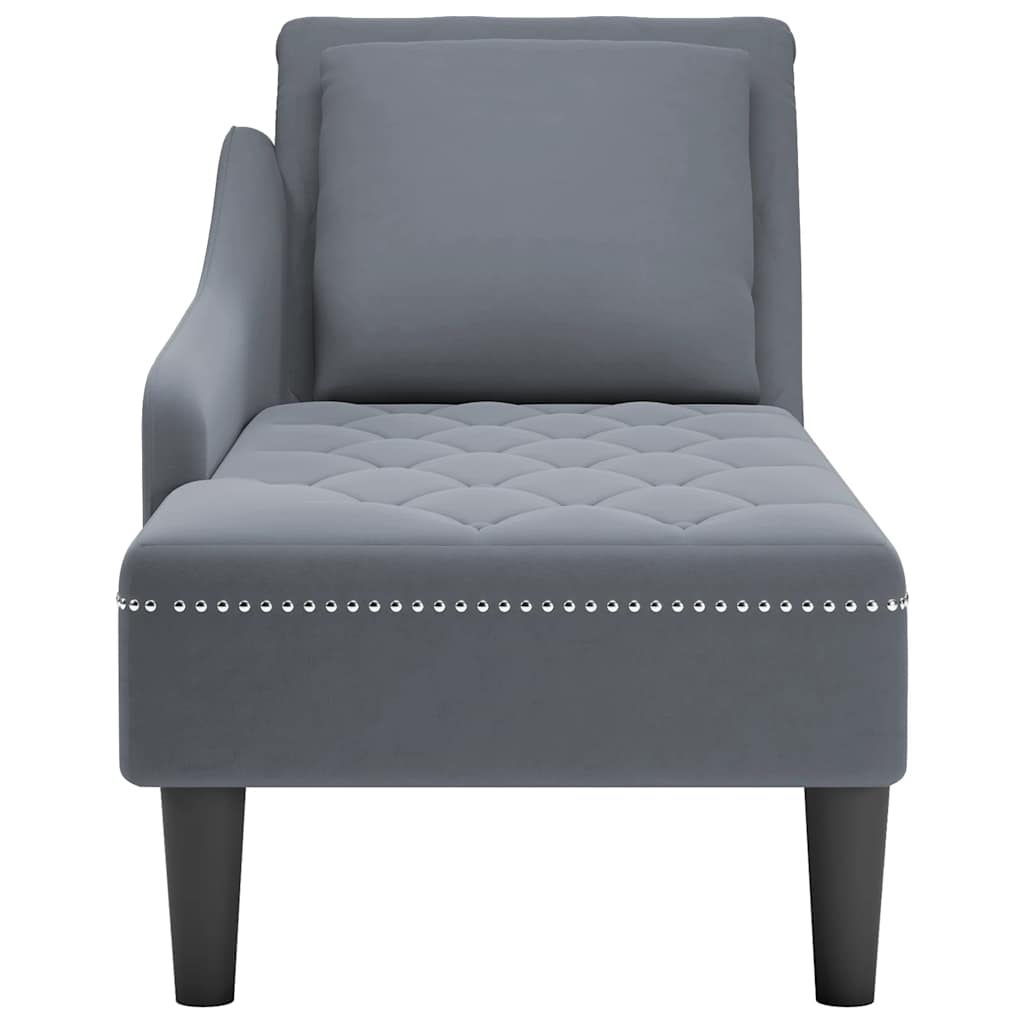 8721102822414_g_en_hd_3 vidaXL Chaise Lounge with Pillow and Right Armrest Dark Grey Velvet - Image 4