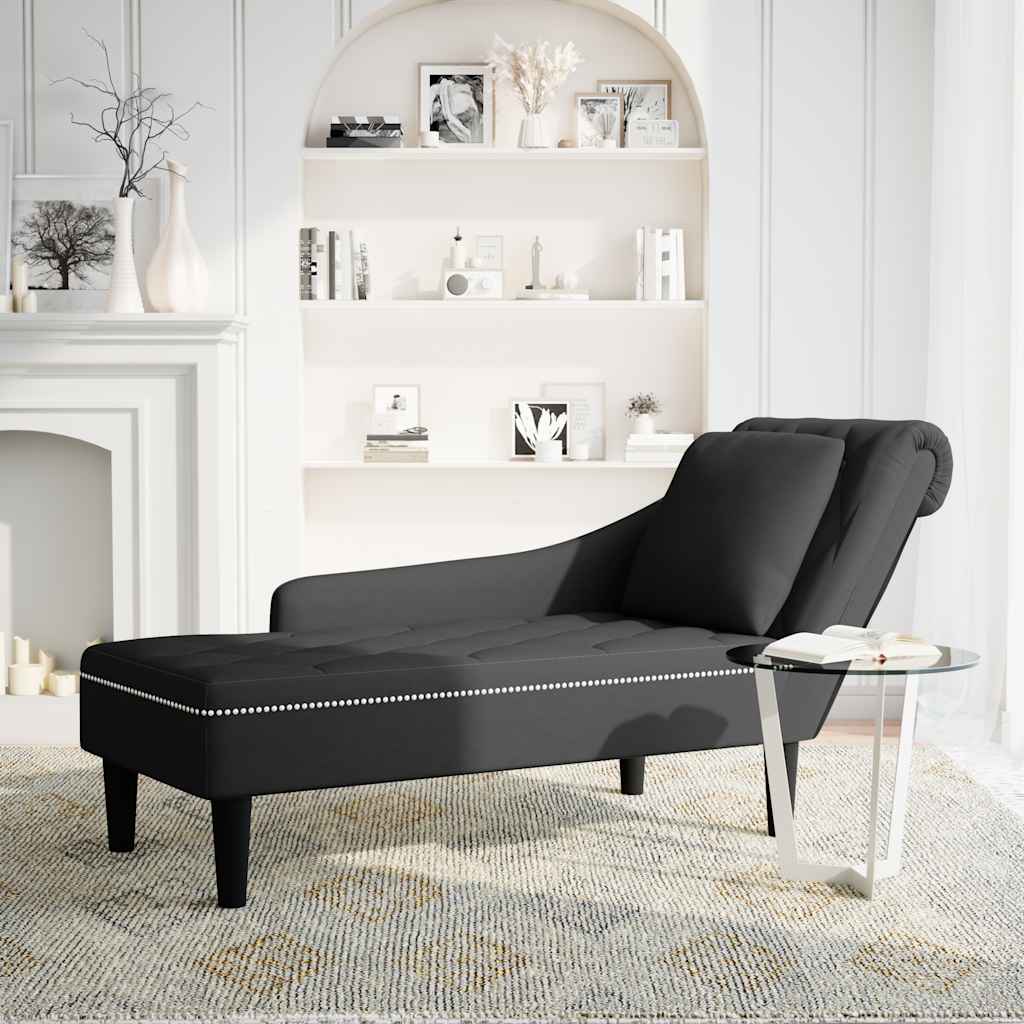 8721102822452_g_en_hd_1 vidaXL Chaise Lounge with Pillow and Right Armrest Black Velvet - Image 2
