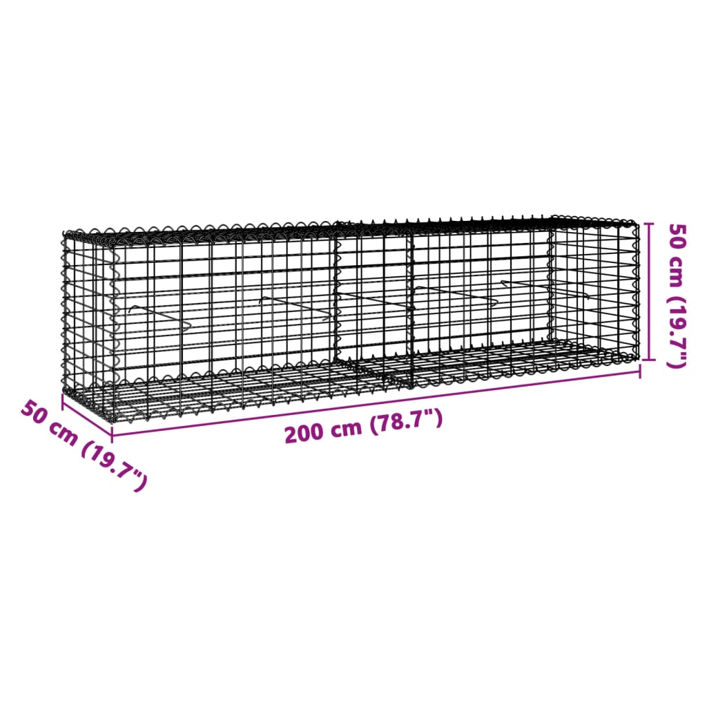 8721102850073_g_en_hd_5 vidaXL Gabion Basket with Cover 200x50x50 cm Galvanised Iron - Image 7