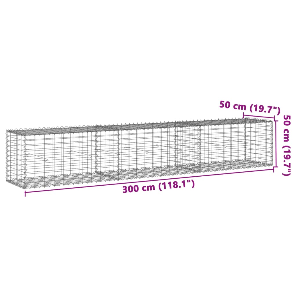 8721102850080_g_en_hd_5 vidaXL Gabion Basket with Cover 300x50x50 cm Galvanised Iron - Image 7