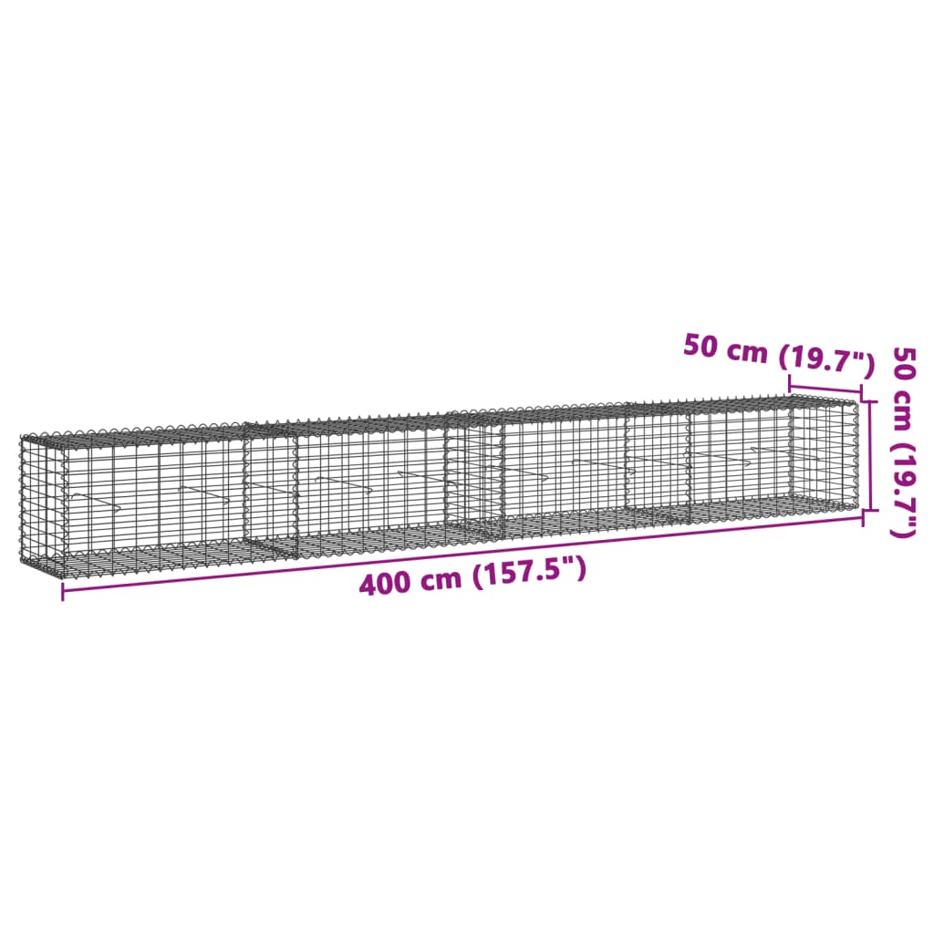 8721102850097_g_en_hd_5 vidaXL Gabion Basket with Cover 400x50x50 cm Galvanised Iron - Image 7