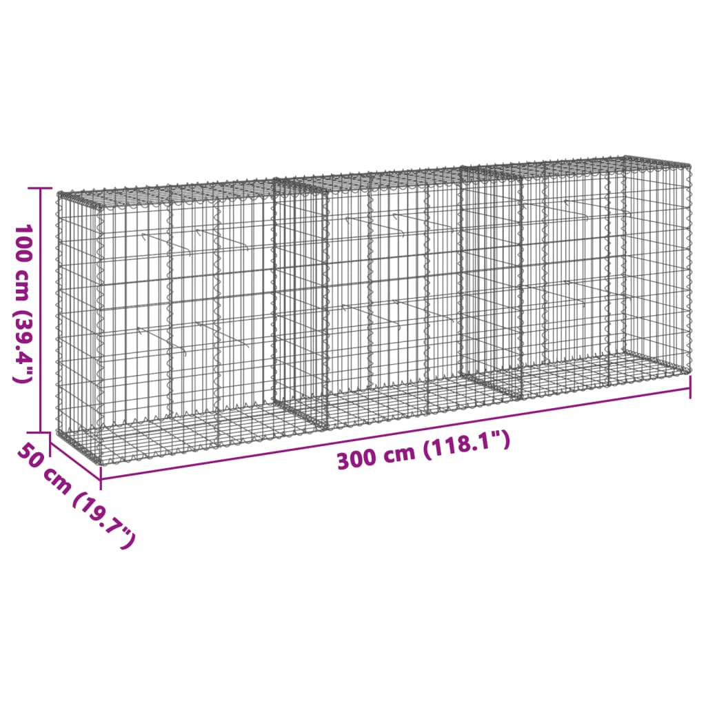 8721102850189_g_en_hd_5 vidaXL Gabion Basket with Cover 300x50x100 cm Galvanised Iron - Image 7