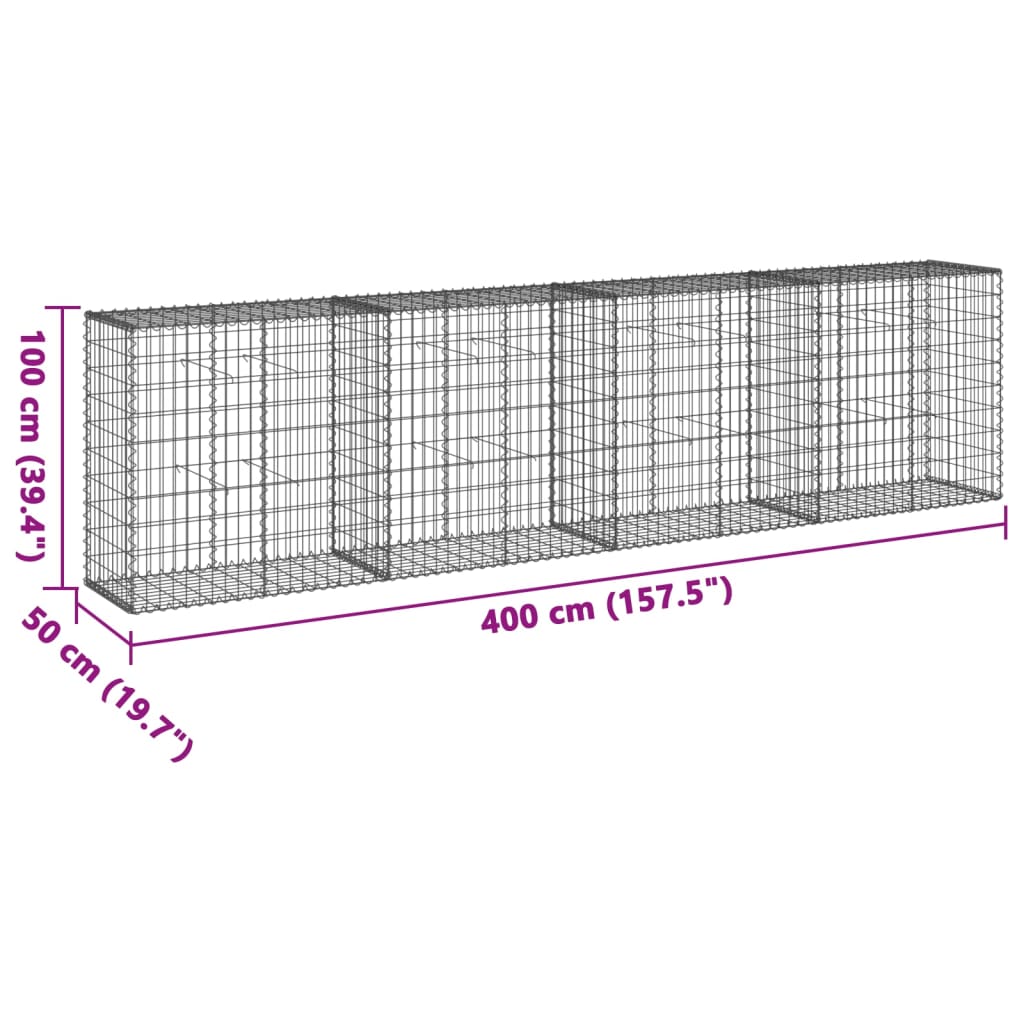 8721102850196_g_en_hd_5 vidaXL Gabion Basket with Cover 400x50x100 cm Galvanised Iron - Image 7