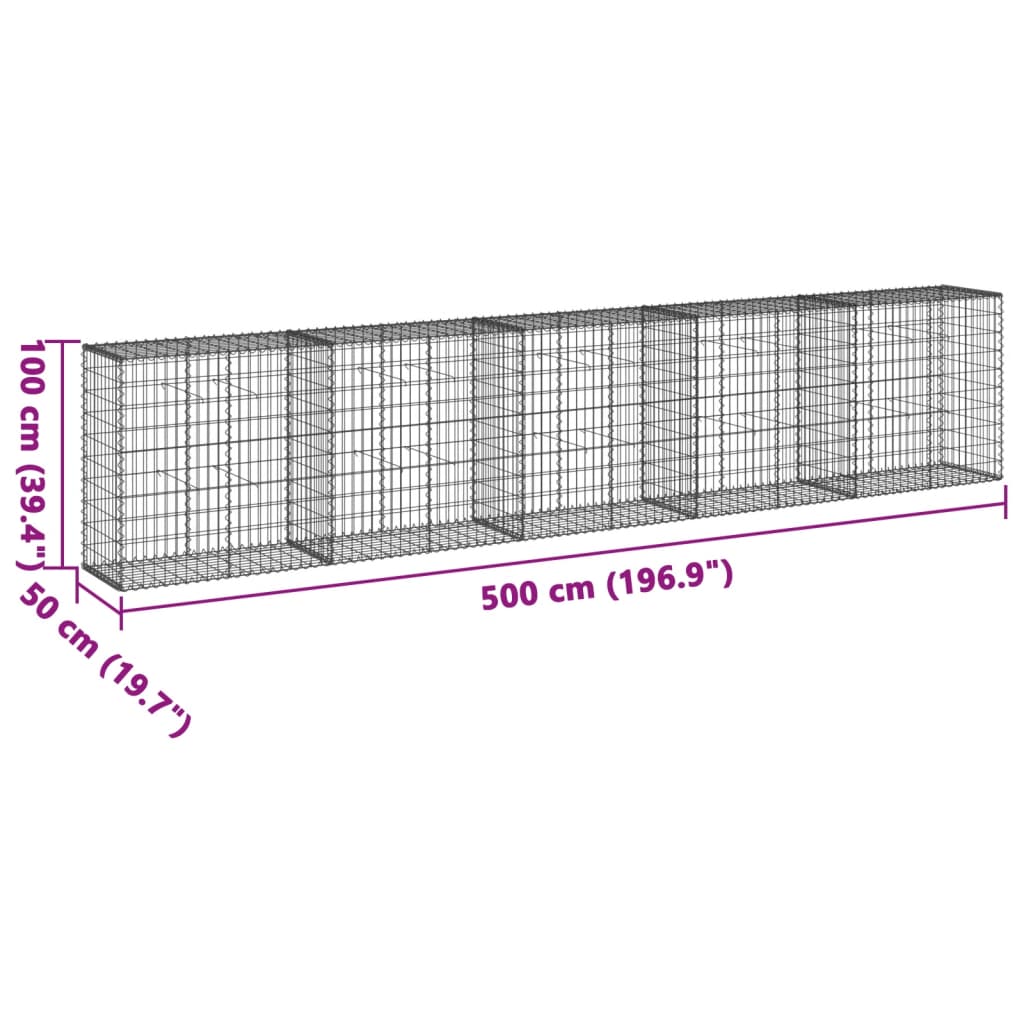 8721102850202_g_en_hd_5 vidaXL Gabion Basket with Cover 500x50x100 cm Galvanised Iron - Image 7