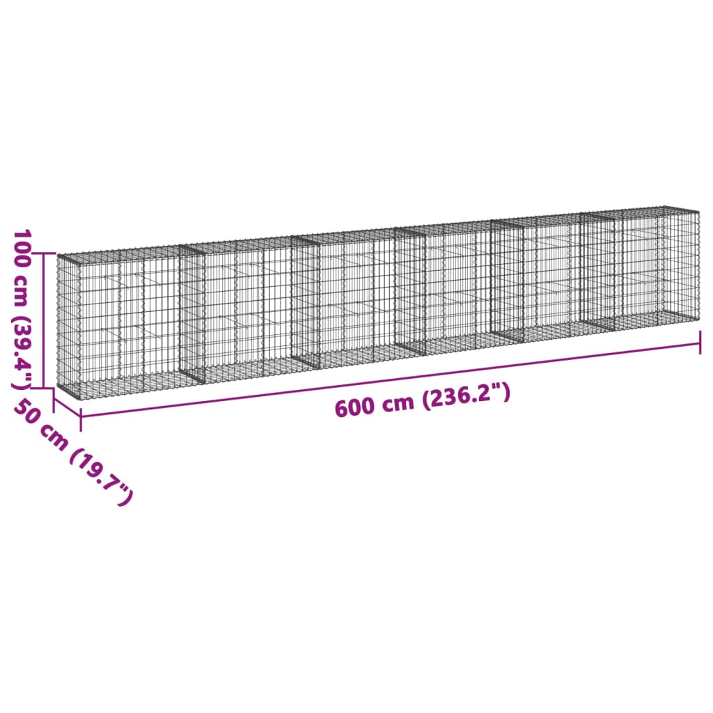 8721102850219_g_en_hd_5 vidaXL Gabion Basket with Cover 600x50x100 cm Galvanised Iron - Image 7