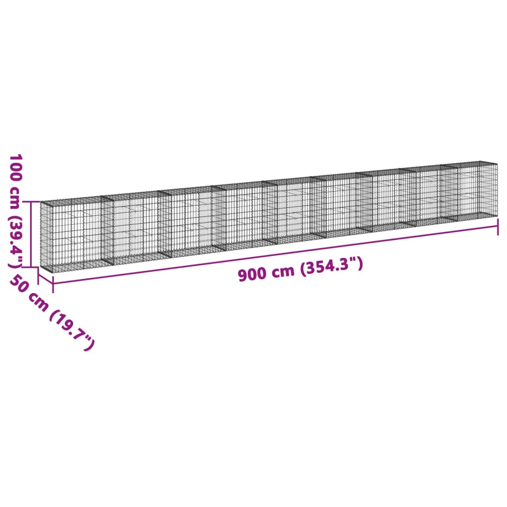 8721102850240_g_en_hd_5 vidaXL Gabion Basket with Cover 900x50x100 cm Galvanised Iron - Image 7