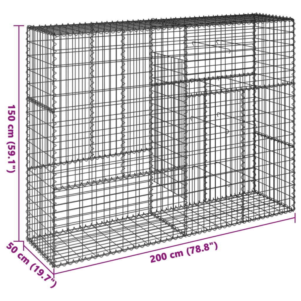 8721102850295_g_en_hd_5 vidaXL Gabion Basket with Cover 200x50x150 cm Galvanised Iron - Image 7
