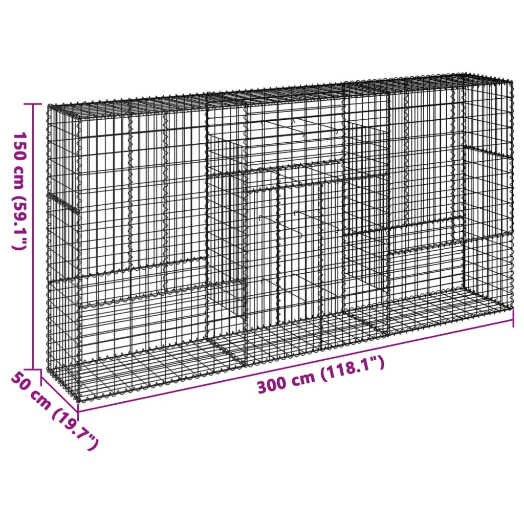 8721102850301_g_en_hd_5 vidaXL Gabion Basket with Cover 300x50x150 cm Galvanised Iron - Image 7