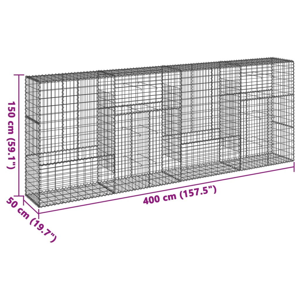 8721102850318_g_en_hd_5 vidaXL Gabion Basket with Cover 400x50x150 cm Galvanised Iron - Image 7