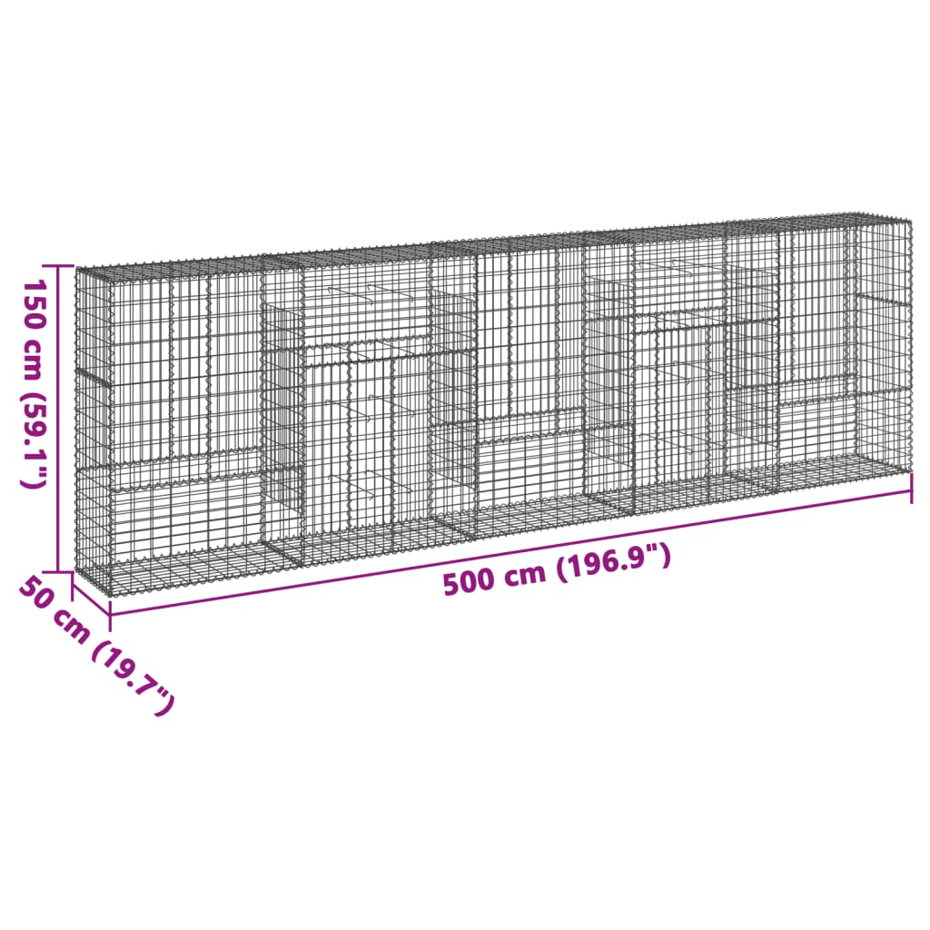 8721102850325_g_en_hd_5 vidaXL Gabion Basket with Cover 500x50x150 cm Galvanised Iron - Image 7