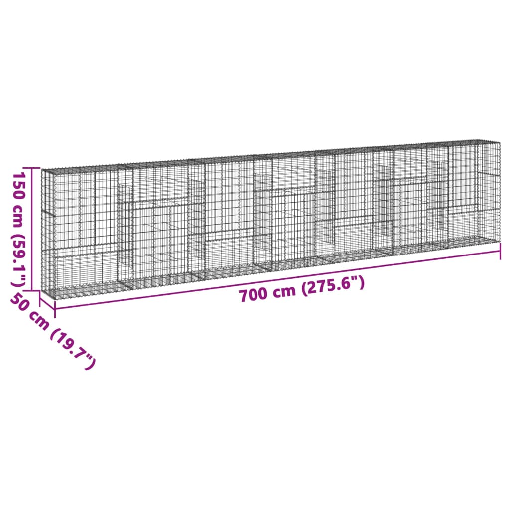 8721102850349_g_en_hd_5 vidaXL Gabion Basket with Cover 700x50x150 cm Galvanised Iron - Image 7