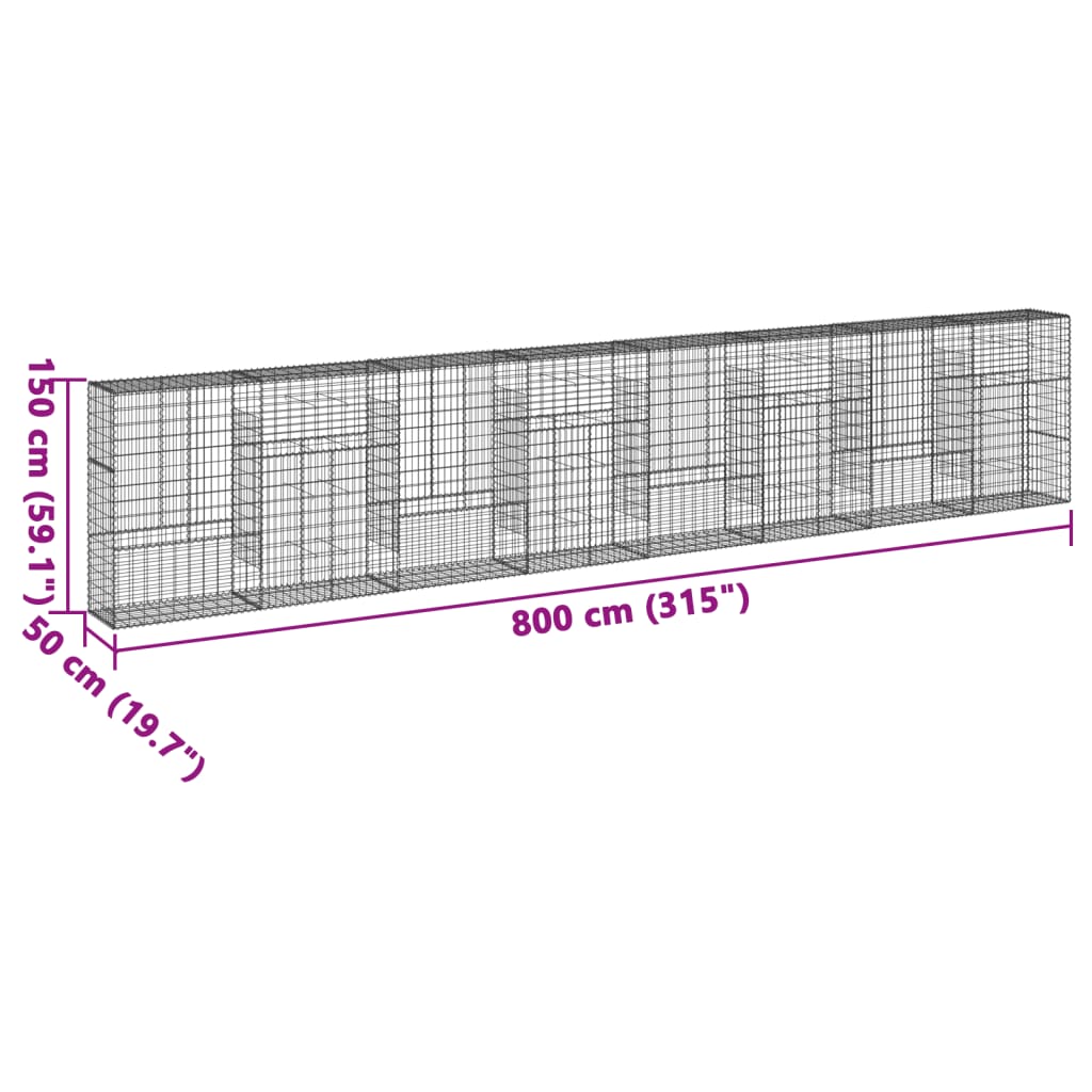 8721102850356_g_en_hd_5 vidaXL Gabion Basket with Cover 800x50x150 cm Galvanised Iron - Image 7