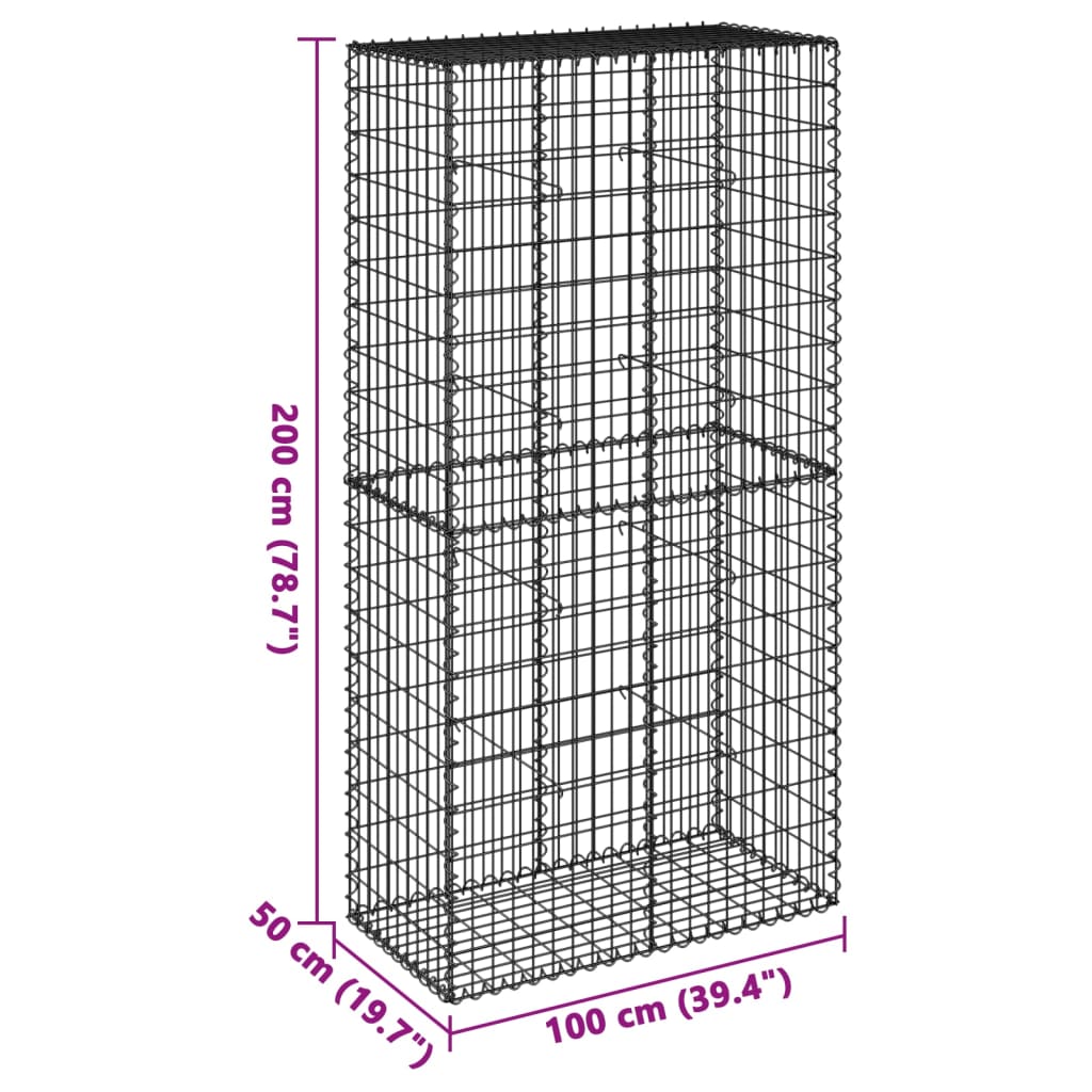 8721102850400_g_en_hd_5 vidaXL Gabion Basket with Cover 100x50x200 cm Galvanised Iron - Image 7