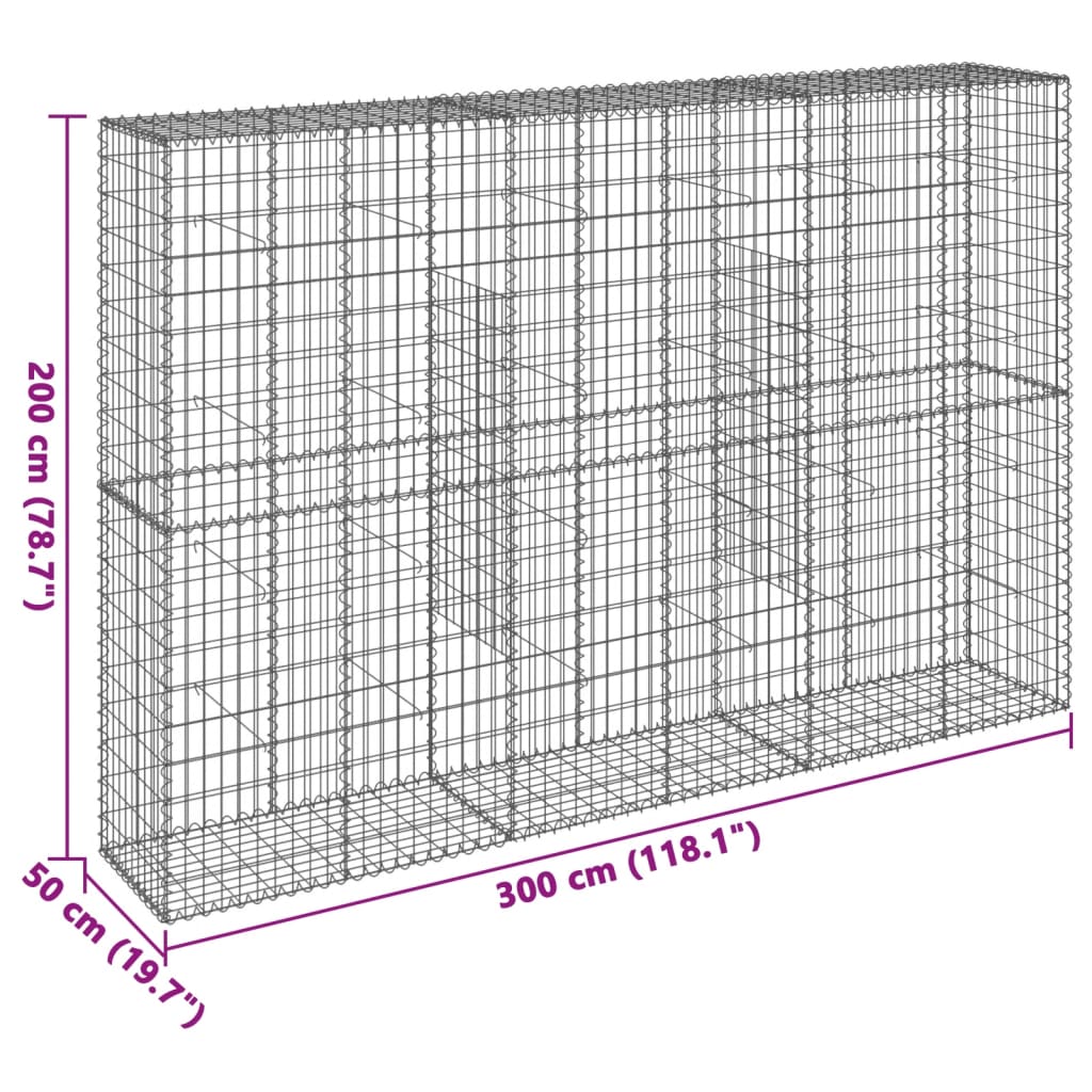 8721102850424_g_en_hd_5 vidaXL Gabion Basket with Cover 300x50x200 cm Galvanised Iron - Image 7