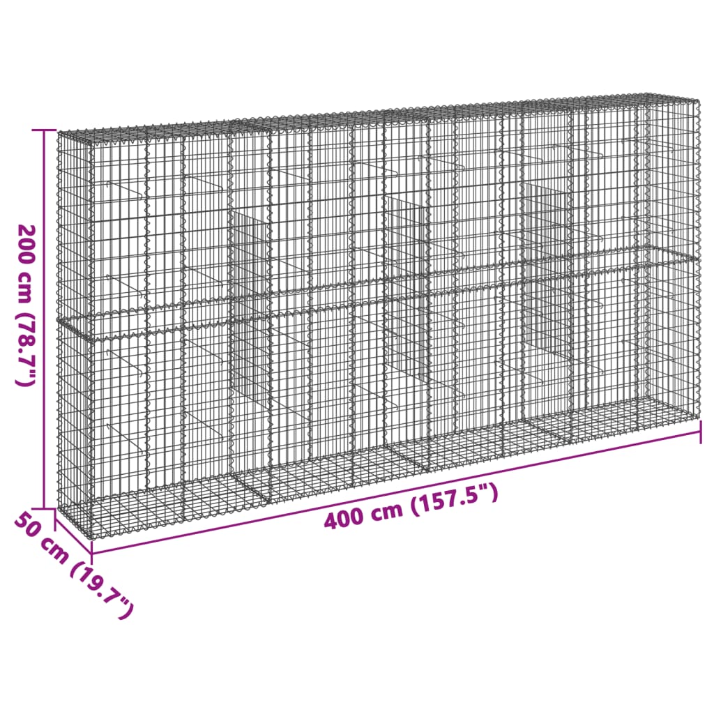 8721102850431_g_en_hd_5 vidaXL Gabion Basket with Cover 400x50x200 cm Galvanised Iron - Image 7